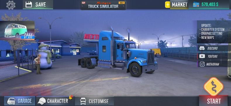 alt: Góc nhìn từ buồng lái trong Nextgen: Truck Simulator, cho thấy giao diện điều khiển và khung cảnh đường phố.