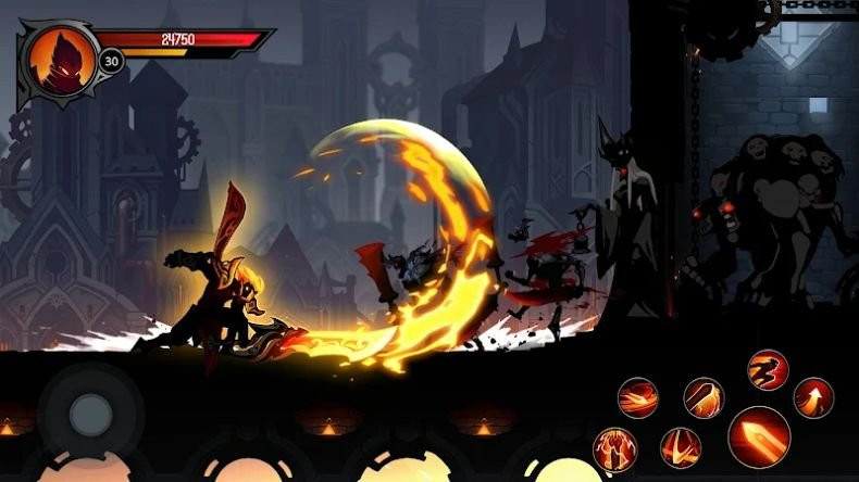 alt: Hình ảnh gameplay Shadow Knight Premium với nhân vật chính đang chiến đấu với quái vật