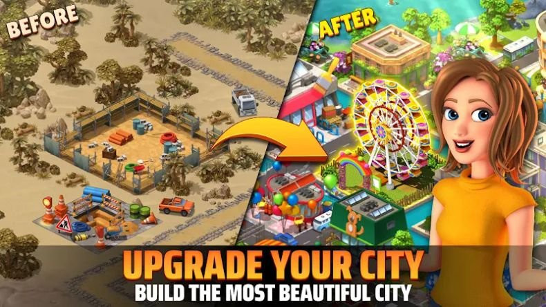 alt text: Giao diện game City Island 5 hiển thị một hòn đảo với nhiều công trình kiến trúc và cây xanh, cho thấy khả năng mở rộng và phát triển thành phố